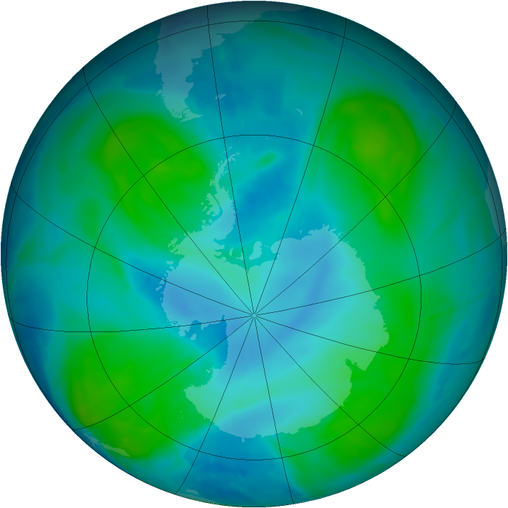 Antarctic ozone map for 05 February 2015